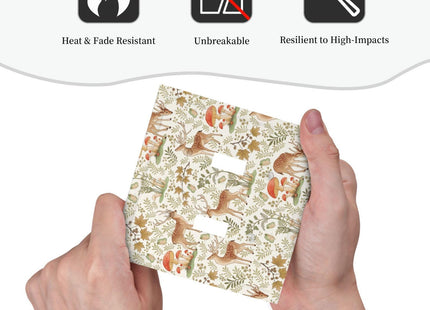 Luhuolu Decorative Light Switch Plate Covers Woodland Deer Mushroom Leaf Butterfly 2 Gang Wall Plate Unique Double Toggle Boho Forest Themed Double Light Switch Covers Rustic Home Decor