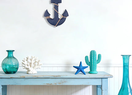 13" Nautical Wooden Anchor with Rope Nautical Beach Wood Anchor Wall Art Decor Door Hanging Ornament Beach Theme Home Decoration (Blue)