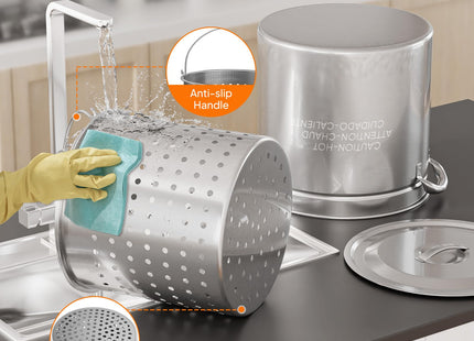 ROVSUN 50QT Stainless Steel Seafood Boil Pot With Strainer Basket, Lid & Hook, Versatile Stock for Crab, Lobster, Shrimp Boiling, Heavy-Duty Turkey Fryer for Outdoor Cooking & Gatherings
