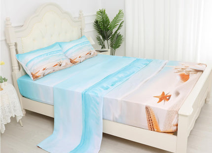 FUYEUN Beach Sheet Set Twin, Ocean Wave Starfish Bedding for Women Girls