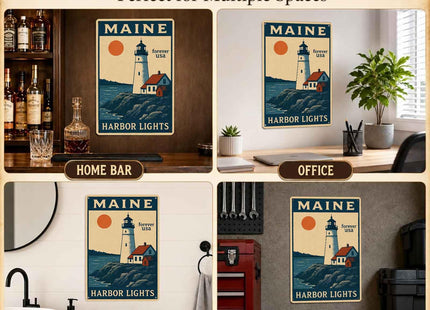 Maine Harbor Lights Vintage Metal Signs 8 X 12 Inch