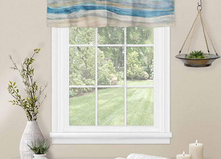 2 Pack Coastal Nautical Kitchen Valances for Windows, Ombre Navy Blue Short Valance Curtains Rod Pocket Window Treatments Modern Abstract Beach Wave Valances for Living Room 42x12 Inch, 2 Panels