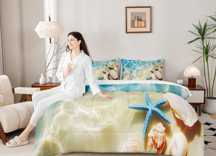 Erosebridal Ocean 7 Piece Bedding Set Queen Beach Comforter Set with Sheets