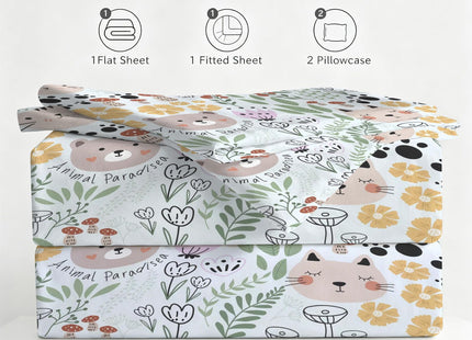FUYEUN Woodland Animal Sheet Set Twin, Floral Bedding for Kids, 3pc