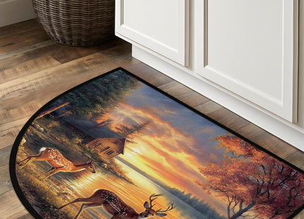 Fall Sunset Thanksgiving Deer Half Round Doormat Washable Semi Circle Rug Non Slip Half Moon Rug Floor Mat for Indoor Outdoor Bathroom Kitchen Fireplace Entryway Bath Holiday Decor