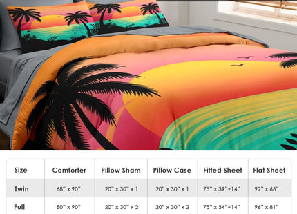 Pamnest Queen Comforter Set with Sheets, 7 Pieces Beach Sunset Bedding