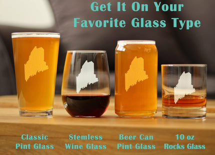 Bevvee Maine State Outline Pint Glass for Mainers - 16 oz