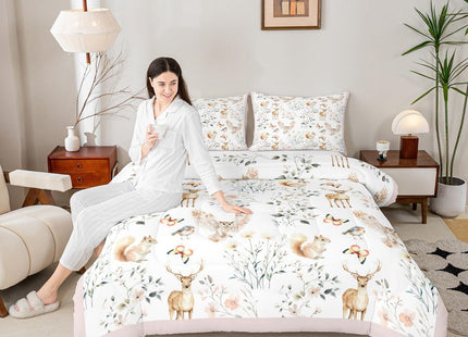 Feelyou Jungle Animal Kids Comforter Set Twin Size Deer Bedding Set Cabin