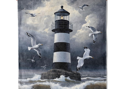 Lugiu Stormy Lighthouse Blanket, Lightweight Comfy Crashing Waves & Flying Seagulls Blankets for Couch Sofa Bedroom, Soft Plush Travel Flannel Throw Blanket Gifts for Women Adults, Home Decor 60×50in