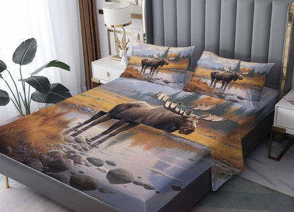 Moose Sheets Queen Sheet Set - Woodland Animal Bed Sheets, Soft Microfiber & Deep Pocket & Wrinkle Free Patterned Bedding Sheets & Pillowcases, 4 Piece ( 1 Fitted Sheet, 1 Flat Sheet, 2 Pillow Cases )