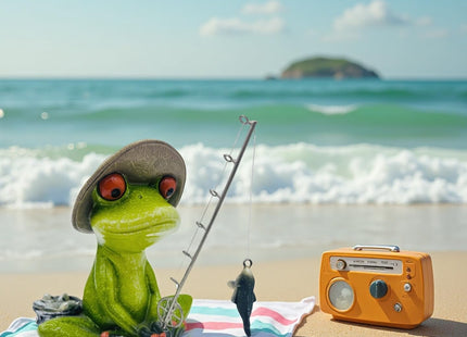 Frog Fishing Figurine, Summer Garden Statues, Home Bookshelf Desktop Statue