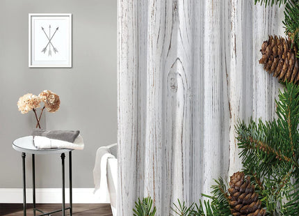 JasmineM Fabric Shower Curtain with Hooks, Tropical Pinecone Wood, Waterproof & Washable Bathroom Curtains, 60 x 72 inch, Rustic Wooden Barn