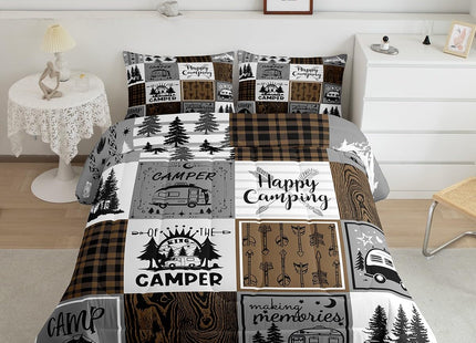 Erosebridal Rustic Camping Bedding Set Rv Camper Comforter Set Queen Farmhouse Buffalo Plaid Down Comforter Rv Accessories for Inside,Travel Trailers Bunk Quilt Duvet Country Cabin Lodge Decor