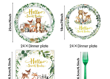 Woodland Baby Shower Party Supplies, Woodland Animal Baby Shower Decorations Include Plates, Napkins, Forks, for Animal Theme Woodland Creatures Party Decorations, Serve 24