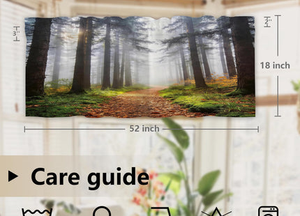 BaoNews Brown Nature Forest Blackout Kitchen Curtain, Green Fog Window Treatment Rod Pocket Light Filtering Bathroom Short Valance 2 Pack 52X18 Inches