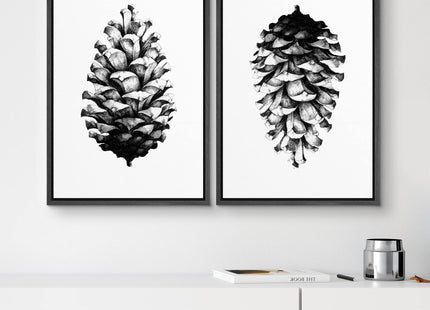 SIGNWIN Framed Canvas Print Wall Art Set Black & White Forest Woodland Pinecone Nature Wilderness Illustrations Modern Art Rustic Relax/Calm for Living Room, Bedroom, Office - 16"" x24 x2 Black