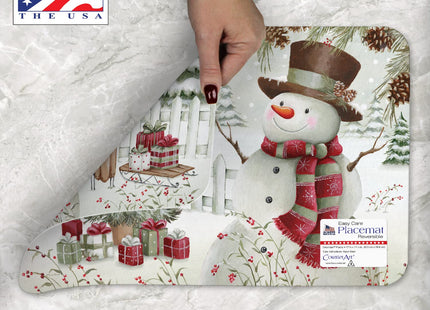 CounterArt Brown Hat Snowman Reversible Easy Care Placemat 4 Pack