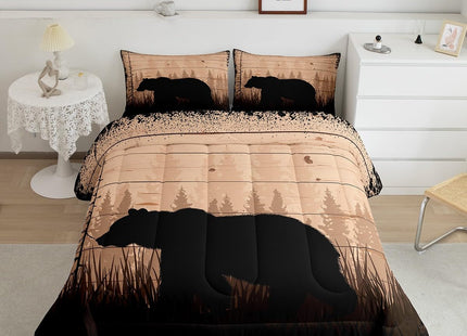 Feelyou Kids Adult Rustic Cabin Bedding Set Twin Size,Black Bear Comforter Set,Wildlife Hunting Animal Bear Comforter,Western Farmhouse Bed Set for Animal Room Decor