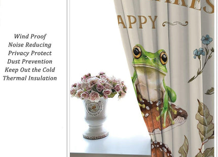Rustic Mushroom Curtains for Bedroom,Retro White Cartoon Watercolour Nature Forest Plant Leaf Pinecone Simplicity Window Drapes Print for Kids Boys Girls Living Room Kitchen 42x45in（No Blackout）