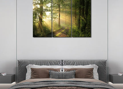 Forest Nature Wall Art Decor Sunshine Through Forest and Road Canvas Pictures Artwork 3 Panel Nuture Landscape Painting Prints for Home Living Dining Room Kitchen