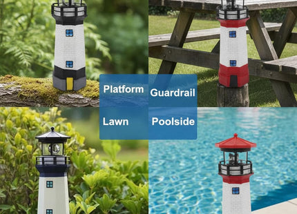 Trivolein LED Solar Powered Lighthouse, Indoor Outdoor Lighthouse with Rotating Beacon LED Lights, Courtyard Waterproof Landscape Lights for Garden Patio Landscape Outside Yard Gifts Black