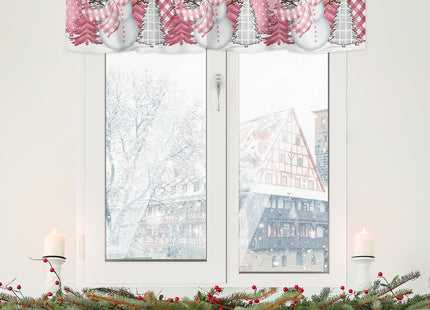 T&H XHome Christmas Valances for Kitchen Windows, Pink Winter Xmas Tree Forest Snowman Valance Rod Pocket Window Curtain for Bathroom Cafe Basement, Farmhouse Small Window Treatment, 60" W x 18" L
