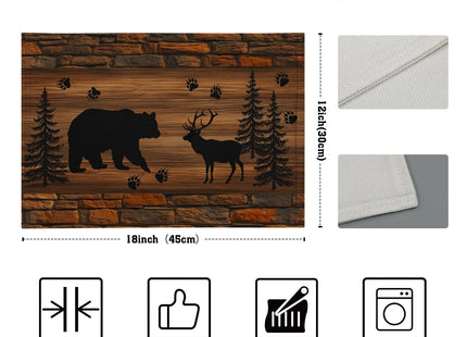 Rustic Placemats - Brown Cabin Bear Place Mats Set of 4 Country Moose Wooden Tablemats 12x18 for Dining Kitchen Farmhouse