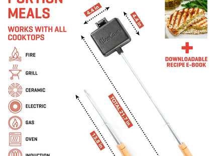 Uno Casa Pie Iron - Cast Iron Campfire Sandwich Maker for Camping, Single