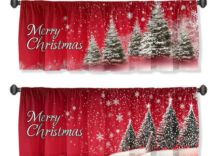 Christmas Curtain Valance for Windows 2 Pack, Red Snowflake Pine Tree Holiday Rod Pocket Window Treatments Short Curtains for Kitchen Windows Bathroom Bedroom 54x18 Inch