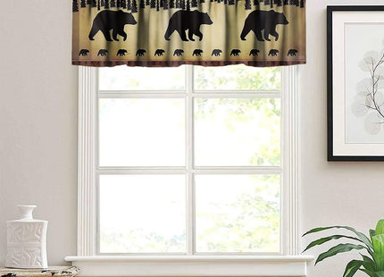 SXXLDNG Cabin Curtain Valance for Windows Black Bear Country Style Pine Tree Silhouettes Kitchen Windows Valances Window Treatment Short Topper Curtains for Kitchen Living Room 1 Panel,54x18 inch