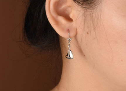Sea Lovers Nautical Tiny Sailboat Dangle Earrings .925 Sterling Silver