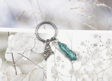 JJTZX State Crystal Stone Keychain Natural Blue Turquoise Healing Crystal US Map Keychain Miss You Love Keyring (ME-Maine)