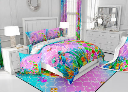 Feelyou Mermaid Comforter Set Toddler Size Ocean Fish Scales Bedding Set for Kids Boys Girls Rainbow Duvet Quilt Nautical Sea Animal Bedroom Decor Underwater Theme 2 Pcs with 1 Pillow Cases