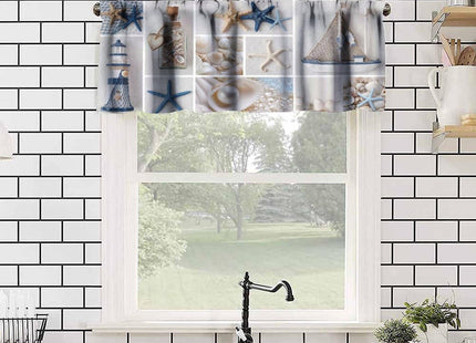 SXXLDNG Nautical Curtain Valance for Windows Living Room Kitchen Farmhouse, Coastal Lighthouse Starfish Short Rod Pocket Tier Curtain Window Treatment, 1 Panel 54x18
