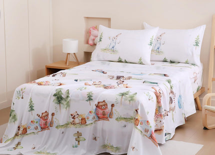 Yibeizi Camper Themed Sheet Set Twin Size Kids Woodland Animals Bedsheets