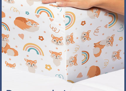 Kids Full Size Bed Sheet Set - 4 Piece Kids Loft Bed Sheets - Fox Forest Animal Themed Bedding - Soft - Breathable & Machine Washable - Rainbow Flower Hearts Bed Set for Boys, Girls, Teens & Toddlers