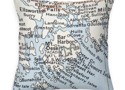 Bar Harbor Maine Map Outdoor Cushion Cases Travel Map Accent Waterproof Pillow Covers Farmhouse Square Couch Sofa Cushion Covers for Patio Furniture Tent Garden 24x24in