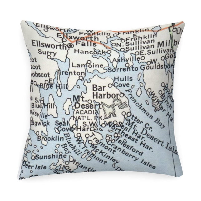 Bar Harbor Maine Map Outdoor Cushion Cases Travel Map Accent Waterproof Pillow Covers Farmhouse Square Couch Sofa Cushion Covers for Patio Furniture Tent Garden 24x24in