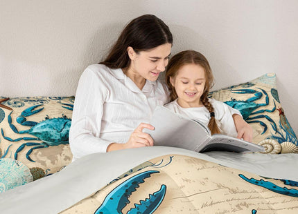 Sea Beach Theme Comforter Set Kids Beach Crabs Print Queen Bedding 3D Sea Animal Crab Luxury Microfiber Quilted Duvet Set with 2 Pillowcases,Soft Lightweight Marine Life Decorative Bedding Soft Fluffy