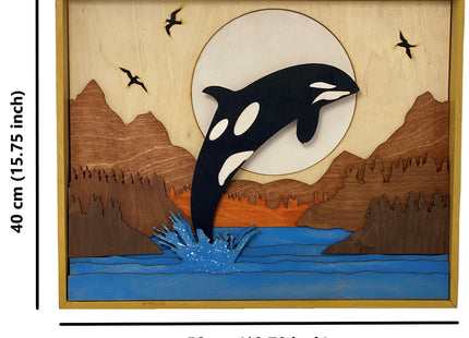 ImprovingLife Wall Art Décor Whale jumping from the water Ladscape Wood Sculpture 3D effect