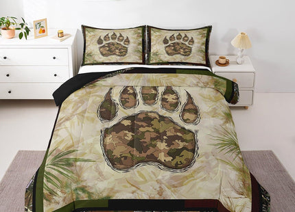 Erosebridal Camo Bear Paw Bedding Set Twin Camouflage Wild Animal Down Comforter Nature Woodland Tree Branch Camo Comforter Set for Kids Boys Teen Men,Wildlife Quilt Duvet with 1 Pillow Case