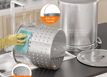 ROVSUN 62QT Stainless Steel Seafood Boil Pot With Strainer Basket, Lid & Hook, Versatile Stock for Crab, Lobster, Shrimp Boiling, Heavy-Duty Turkey Fryer for Outdoor Cooking & Gatherings