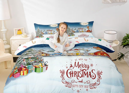 Merry Christmas Bedding Set Santa Claus Gifts Elk Snowflake Comforter Cover for Adult Boys Teens Girls Women New Year Presents Home Decor Duvet Cover Winter Xmas Trees Snowman Deer Bedspread, Twin