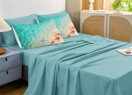 Merryword Ocean Beach Comforter Set Queen Size 8 Pieces Bed in a Bag Coastal Style Bedding with 1 Comforter, 4 Pillowcase, 1 Flat Sheet, 1 Fitted Sheet, 1 Cushion Cover
