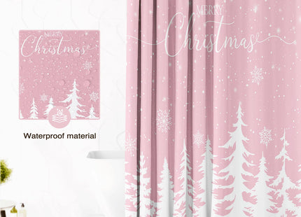 Pink Christmas Shower Curtain Snowflake Pine Tree Bath Curtain 72x72 In