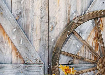 Jipusai Rustic Barn Door Shower Curtain for Bathroom, Western Farmhouse Yellow Daisy Floral Bath Curtain Sets,Fabric Countryside Wooden Cabin Decor Curtains with Hooks 70X70IN