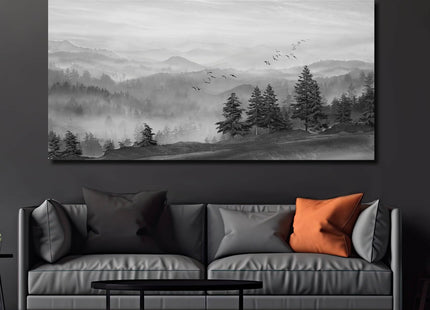 SOUGUAN Grey Pictures Wall Decor Forest Artwork Mountain Canvas Painting Landscape Wall Art Prints for Living Room Bedroom Home Hanging Decor 24x48 Inch