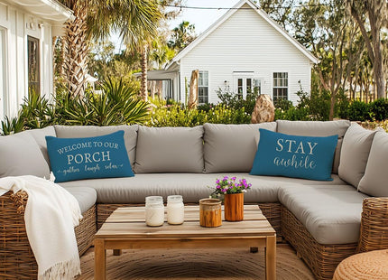 PANDICORN Outdoor Lumbar Throw Pillow Covers 12x20 Set of 2, Ocean Blue