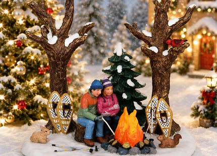 Lemax Christmas Village Staying Warm Campfire Snowshoes