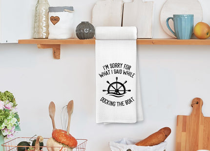 Voatok Nautical Kitchen Towels, Gifts for Boat Owners Dish Tea Towels for Kitchen, I'm Sorry for What I Said While Docking The Boat Nautical Hand Towels for Bathroom Decor, 16x24 Inches